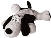 Dog-shaped cushion for the Snugglesafe microwave heat pad.