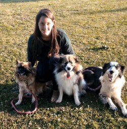 Sarah with Kizzy, Koko and Dexter